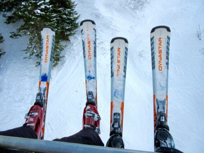 Skis on the lift - Snowbird, Utah