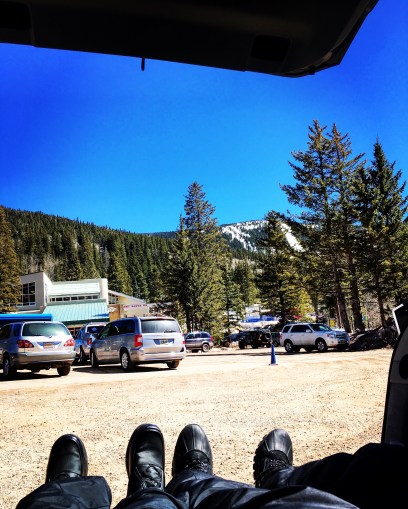 Relaxing in the Prius at Ski Santa Fe, New Mexico