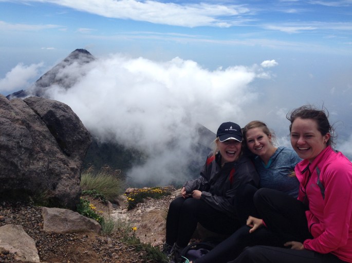 The view of En Fuego Volcano from Acatenango in Antigua, Guatemala