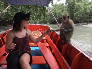 Feeding monkeys outside of Bangkok, Thailand