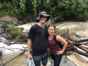 Hiking past waterfalls to the Elephant Jungle Sanctuary outside of Chiang Mai, Thailand