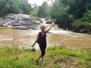 Hiking past waterfalls to the Elephant Jungle Sanctuary outside of Chiang Mai, Thailand