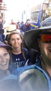 Getting on the train to Machu Picchu in Ruins in Ollantaytambo, Peru