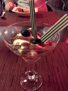 Custard-apple coconut mousse and tamarind at the Fuego restaurant at the Paradisus La Perla in Playa Del Carmen