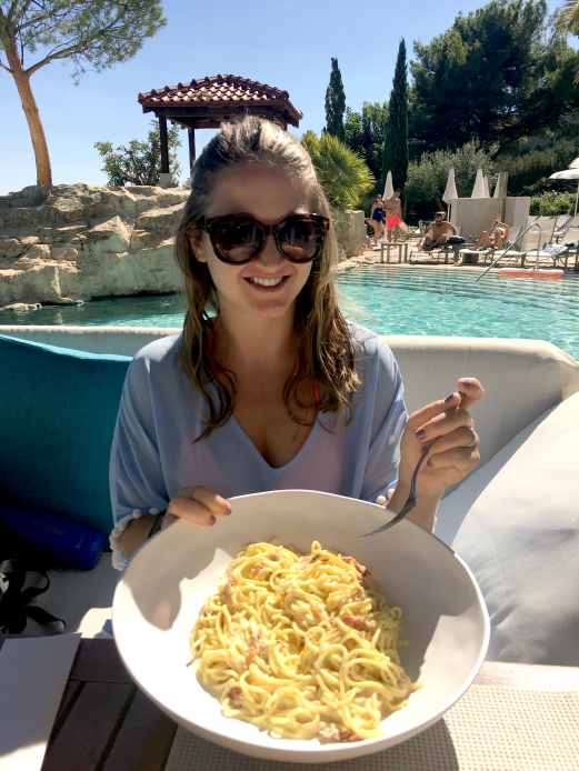 My massive lunch of carbonara at the Amfora Hvar Grand Beach Resort in Croatia