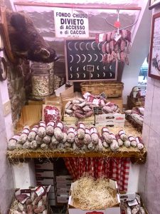 Checking out the meat selection at a market in Tuscany, Italy