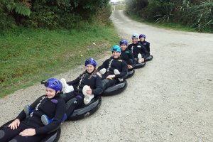 Getting ready for the Black Labyrinth Tour in Waitomo, New Zealand