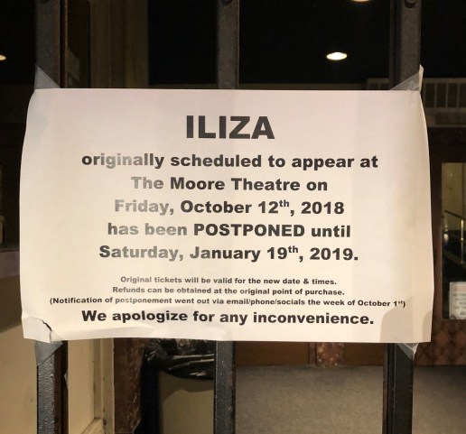 The sign for our canceled show - bummer!