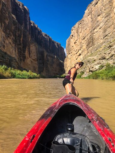 Pulling our kayak through Big Bend National Park, Texas